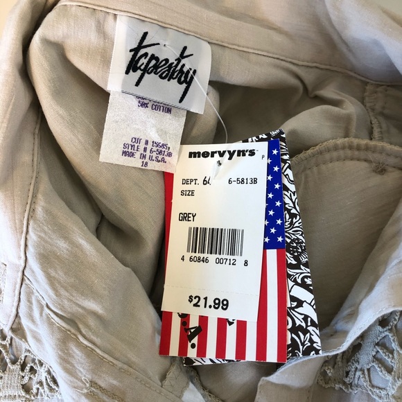 Vintage Tapestry Top Large XL Crochet Beige USA Womens Country Boho 1980 Shirt - Picture 8 of 8